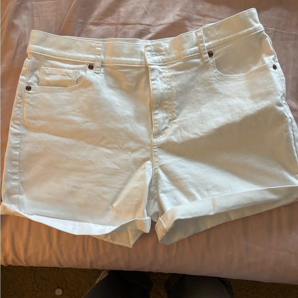 Loft white denim roll cuff shorts